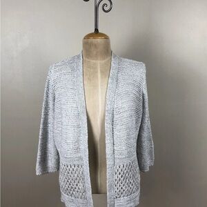 CHICO'S  2 Womens L BLK/WHITE 3/4 Sleeve Textured/Knitted Open Front Cardigan